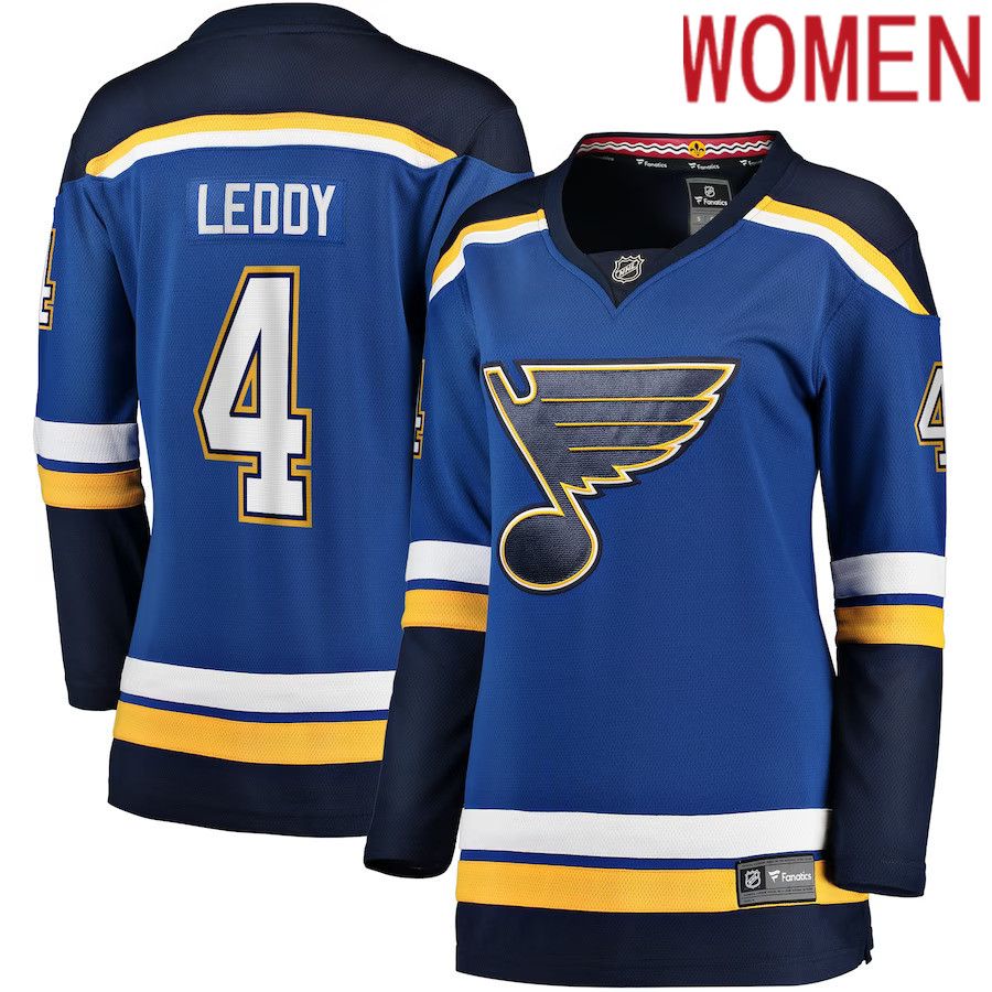 Women St. Louis Blues 4 Nick Leddy Fanatics Branded Blue Home Breakaway Player NHL Jersey